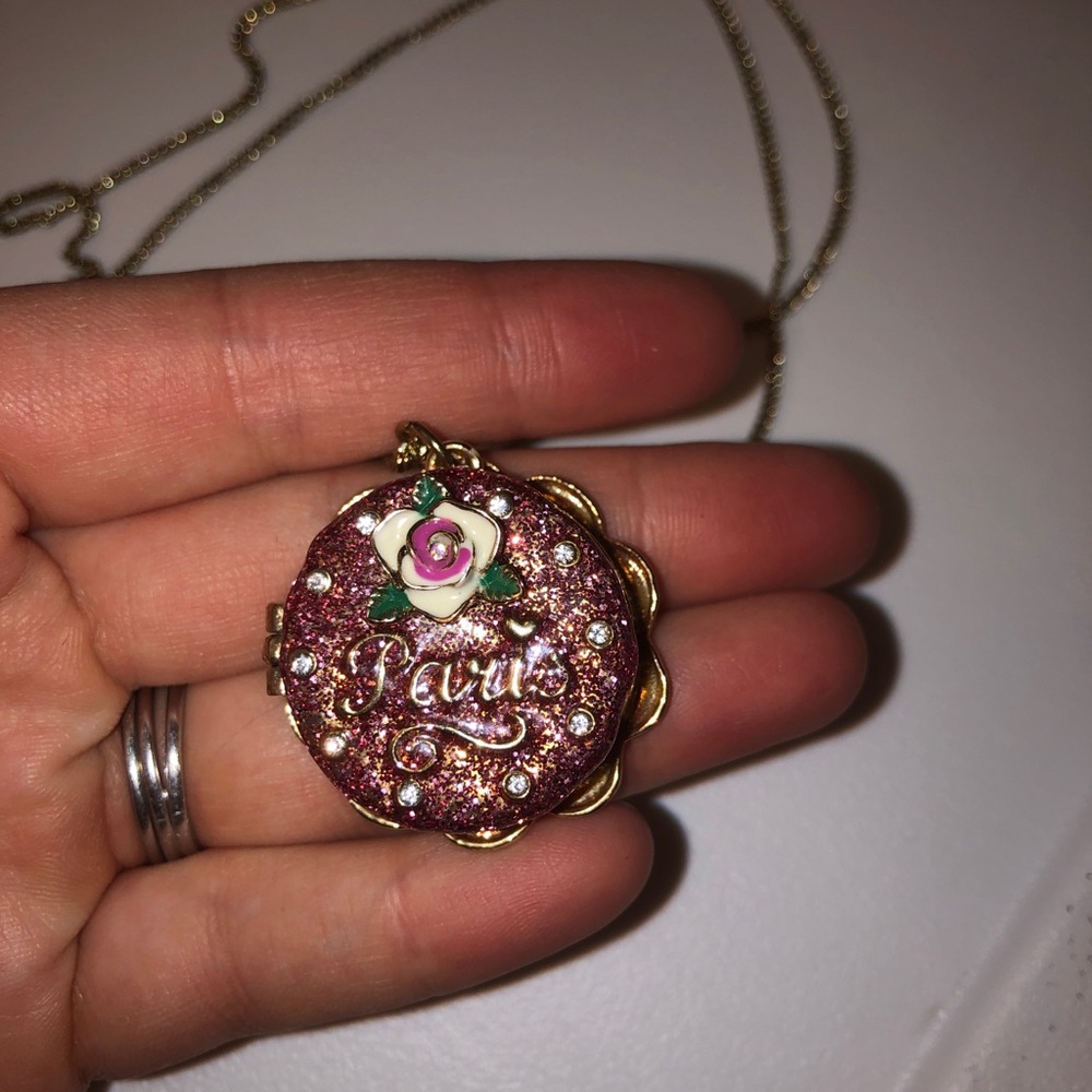 Betsey Johnson Paris Bon appetit Rose Gold Pendant Necklace with mouse